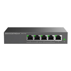 Grandstream Unmanaged Network Switch, 5x GbE RJ45, 4x PoE 802.3 af/at, up to 30W per port, 60W total power budget, metal case, 53.5V/1.22A PSU