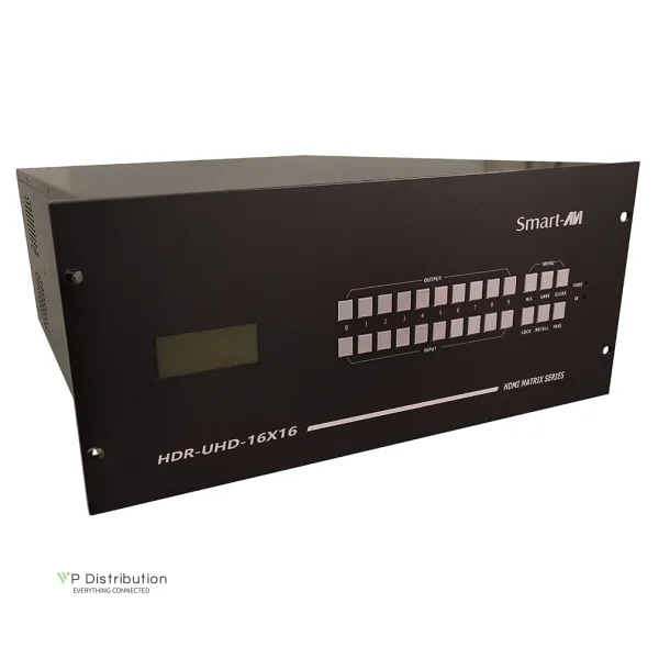 SmartAVI HDMI, 16-Port, 16x16 Matrix Switch with RS-232, IR and TCP/IP Control. Includes: [HDR-UHD-16X16-S, CCPWR06]