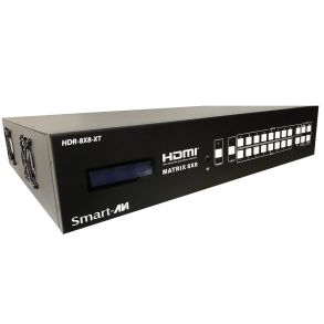 SmartAVI HDMI,8-Port, 4K 8x8 Matrix with CAT5/5e/6 Outputs and PoE. Includes: [HDR-8x8-XT, IR Remote, CCPWR06]