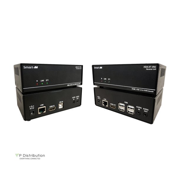 SmartAVIHDMI 4K, Single-Head, KVM Extender with USB 2.0 Transmitter and Receiver Units. Includes: [HDX-XT-TX, HDX-XT-RX, 2 X (PS12VD3A-wllmt)]