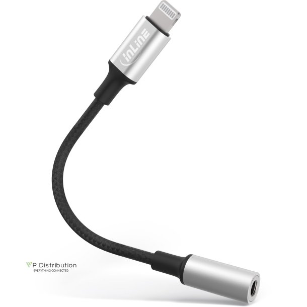 InLine Lightning Audio Adapter Cable, for iPad, iPhone, iPod, silver/black, 0.1m MFi-Certified