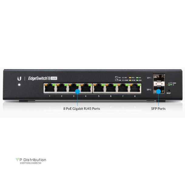 Ubiquiti EdgeSwitch 8 / 8 Gigabit RJ45 Ports / 2 SFP Ports 150W / ES-8-150W