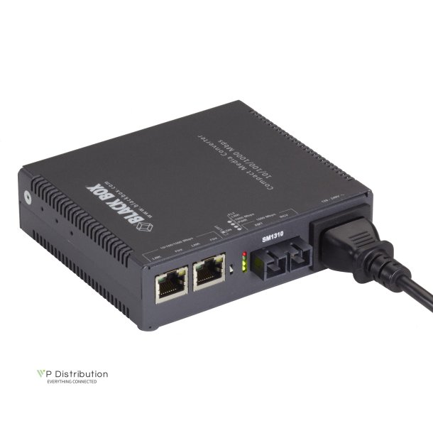 Black Box Gigabit Media Converter, 3 Ports, Internal Power, Sm Sc