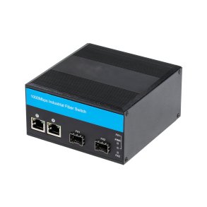PeakOptical PeakOptical Industrial Fiber Switch 2 SFP to (2) UTP 10/100/1000Mbps w. PoE External 2A PSU, Ext. Temperature Range