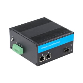 PeakOptical PeakOptical Industrial Fiber Switch 1 SFP to (2) UTP 10/100/1000Mbps w. PoE External 2A PSU, Ext. Temperature Range