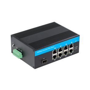 PeakOptical PeakOptical Industrial Fiber Switch 1 SFP to (8) UTP 10/100/1000Mbps w. PoE External 4A PSU, Ext. Temperature Range