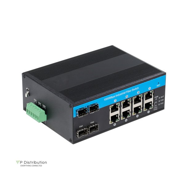 PeakOptical PeakOptical Industrial Fiber Switch 4 SFP to (8) UTP 10/100/1000Mbps w. PoE External 4A PSU, Ext. Temperature Range