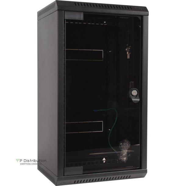 Triton 10"/19" Wall Cabinet Hybrid, Glass Door, D=260Mm, Black