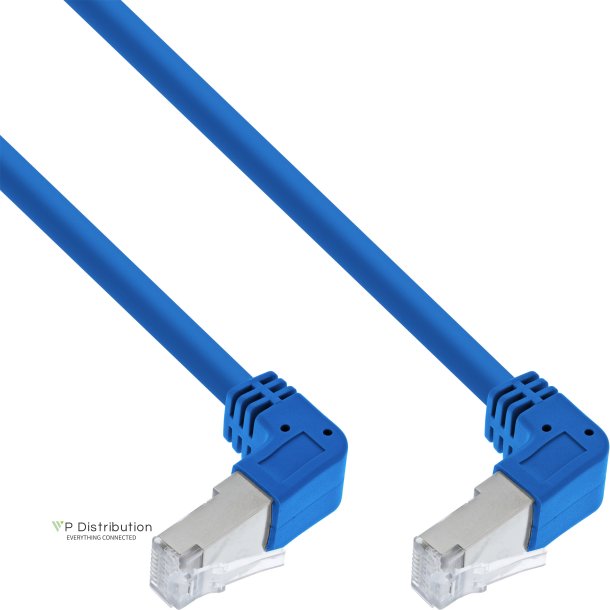 InLine&reg; Patch cable two side down angled, S/FTP (PiMf), Cat.6, 250MHz, PVC, copper, blue, 3.43m