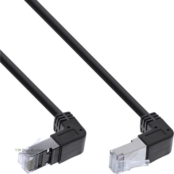 InLine&reg; Patch cable up/down angled, S/FTP (PiMf), Cat.6, 250MHz, PVC, copper, black, 0.15m