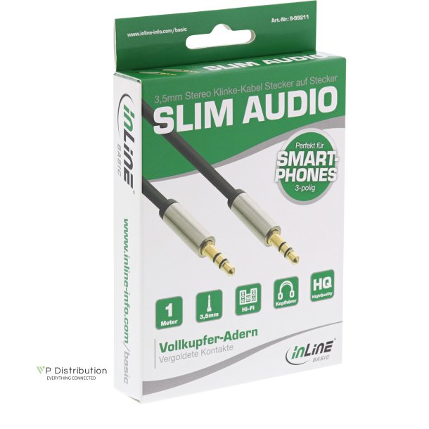 InLine&reg; Basic Slim Audio Cable 3.5mm M/M, Stereo, 1m