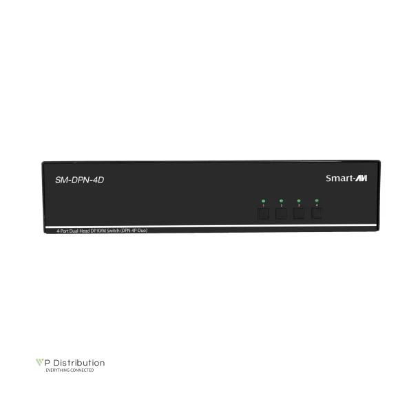 SmartAVI Dual Head 4-Port DisplayPort KVM Switch with Audio and USB 2.0 Support. Includes: [SM-DPN-4D, PS12VD2A]