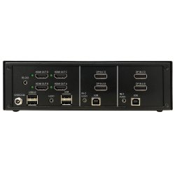 SmartAVI 2 Port, Quad-Head, KVM MST with Quad 4K HDMI Out. Includes: [SM-MST-2Q-S, PS12V2A]