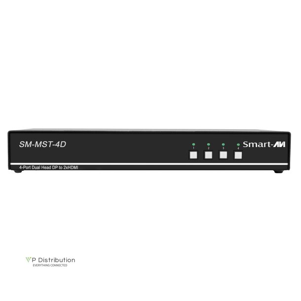 SmartAVI 4 port, Dual-Head, KVM MST with Dual 4K HDMI Out. Includes: [SM-MST-4D-S, PS12V2A]