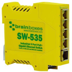Brainboxes Industrial 5 Port PoE+ Gigabit Ethernet Switch