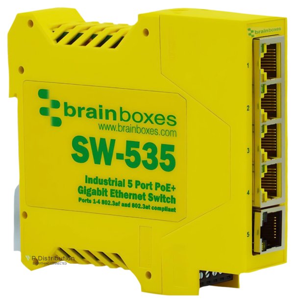 Brainboxes Industrial 5 Port PoE+ Gigabit Ethernet Switch