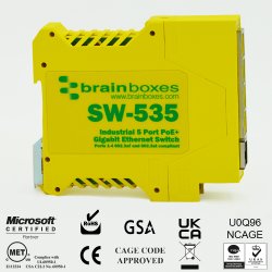Brainboxes Industrial 5 Port PoE+ Gigabit Ethernet Switch