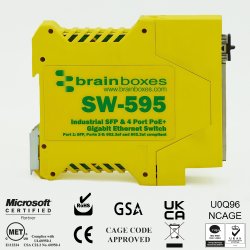 Brainboxes Industrial SFP + 4 Port PoE+ Gigabit Ethernet Switch