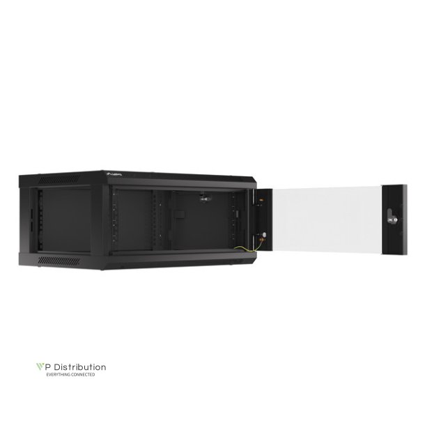 RACK CABINET 19" WALL-MOUNT 4U/600X450 (FLAT PACK) WITH GLASS DOOR BLACK LANBERG V2