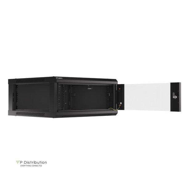 RACK CABINET 19" WALL-MOUNT 4U/600X600 (FLAT PACK) WITH GLASS DOOR BLACK LANBERG V2