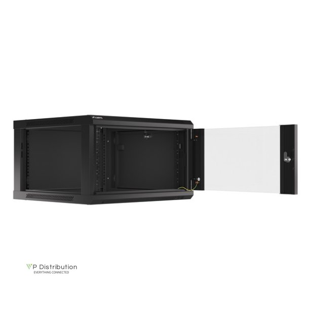 RACK CABINET 19" WALL-MOUNT 6U/600X600 (FLAT PACK) WITH GLASS DOOR BLACK LANBERG V2