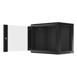 RACK CABINET 19" WALL-MOUNT 9U/600X450 (FLAT PACK) WITH GLASS DOOR BLACK LANBERG V2