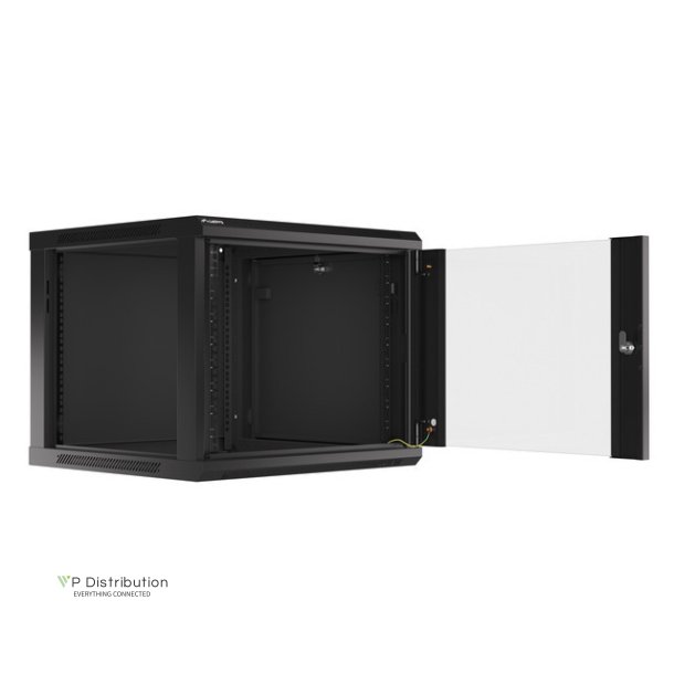 RACK CABINET 19" WALL-MOUNT 9U/600X600 (FLAT PACK) WITH GLASS DOOR BLACK LANBERG V2