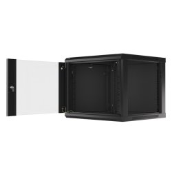 RACK CABINET 19" WALL-MOUNT 9U/600X600 (FLAT PACK) WITH GLASS DOOR BLACK LANBERG V2