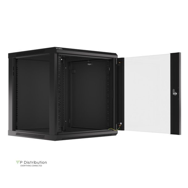 RACK CABINET 19" WALL-MOUNT 12U/600X600 (FLAT PACK) WITH GLASS DOOR BLACK LANBERG V2