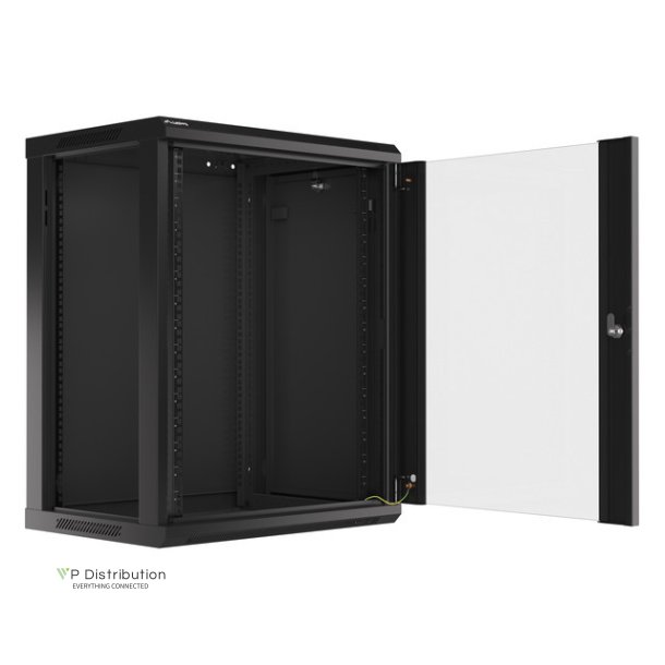 RACK CABINET 19" WALL-MOUNT 15U/600X450 (FLAT PACK) WITH GLASS DOOR BLACK LANBERG V2