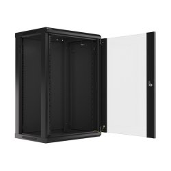 RACK CABINET 19" WALL-MOUNT 18U/600X450 (FLAT PACK) WITH GLASS DOOR BLACK LANBERG V2