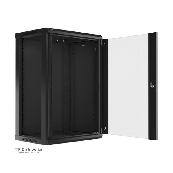 RACK CABINET 19" WALL-MOUNT 18U/600X450 (FLAT PACK) WITH GLASS DOOR BLACK LANBERG V2