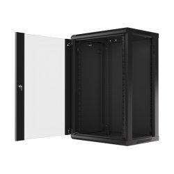 RACK CABINET 19" WALL-MOUNT 18U/600X450 (FLAT PACK) WITH GLASS DOOR BLACK LANBERG V2