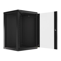 RACK CABINET 19" WALL-MOUNT 18U/600X600 (FLAT PACK) WITH GLASS DOOR BLACK LANBERG V2