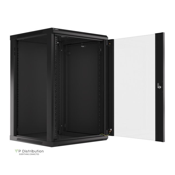 RACK CABINET 19" WALL-MOUNT 18U/600X600 (FLAT PACK) WITH GLASS DOOR BLACK LANBERG V2