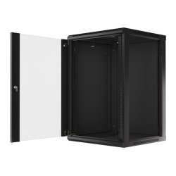RACK CABINET 19" WALL-MOUNT 18U/600X600 (FLAT PACK) WITH GLASS DOOR BLACK LANBERG V2