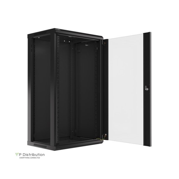 RACK CABINET 19" WALL-MOUNT 22U/600X450 (FLAT PACK) WITH GLASS DOOR BLACK LANBERG V2