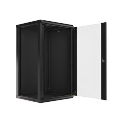 RACK CABINET 19" WALL-MOUNT 22U/600X600 (FLAT PACK) WITH GLASS DOOR BLACK LANBERG V2
