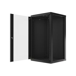 RACK CABINET 19" WALL-MOUNT 22U/600X600 (FLAT PACK) WITH GLASS DOOR BLACK LANBERG V2