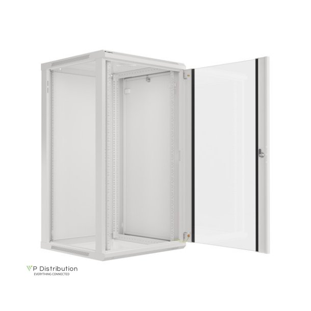 RACK CABINET 19" WALL-MOUNT 22U/600X600 (FLAT PACK) WITH GLASS DOOR GREY LANBERG V2