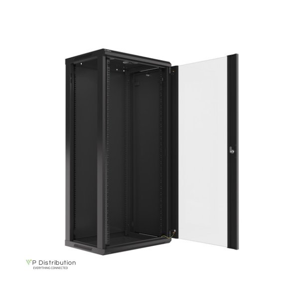 RACK CABINET 19" WALL-MOUNT 27U/600X450 (FLAT PACK) WITH GLASS DOOR BLACK LANBERG V2