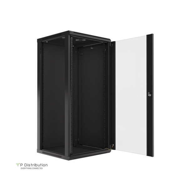RACK CABINET 19" WALL-MOUNT 27U/600X600 (FLAT PACK) WITH GLASS DOOR BLACK LANBERG V2