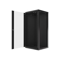 RACK CABINET 19" WALL-MOUNT 27U/600X600 (FLAT PACK) WITH GLASS DOOR BLACK LANBERG V2