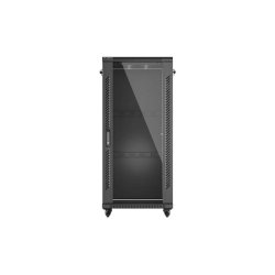 RACK CABINET 19" FREE-STANDING 27U/600X600 (FLAT PACK) WITH GLASS DOOR BLACK LANBERG