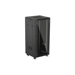 RACK CABINET 19" FREE-STANDING 27U/600X600 (FLAT PACK) WITH GLASS DOOR BLACK LANBERG