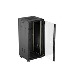 RACK CABINET 19" FREE-STANDING 27U/600X600 (FLAT PACK) WITH GLASS DOOR BLACK LANBERG