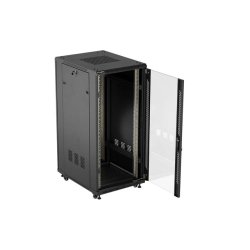 RACK CABINET 19" FREE-STANDING 27U/600X800 (FLAT PACK) WITH GLASS DOOR BLACK LANBERG