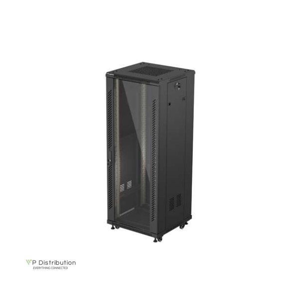 RACK CABINET 19" FREE-STANDING 32U/600X600 (FLAT PACK) WITH GLASS DOOR BLACK LANBERG