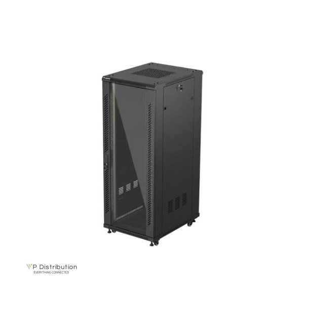 RACK CABINET 19" FREE-STANDING 32U/600X800 (FLAT PACK) WITH GLASS DOOR BLACK LANBERG