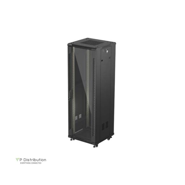 RACK CABINET 19" FREE-STANDING 37U/600X600 (FLAT PACK) WITH GLASS DOOR BLACK LANBERG